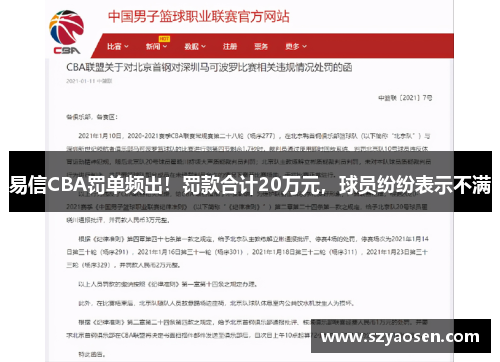 易信CBA罚单频出！罚款合计20万元，球员纷纷表示不满